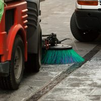 Street sweeper machine cleaning the streets